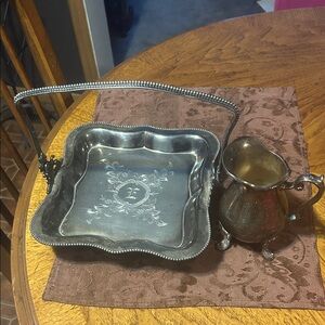 Vintage Silver-Tone Decorative Basket with Pitcher Set - Silver